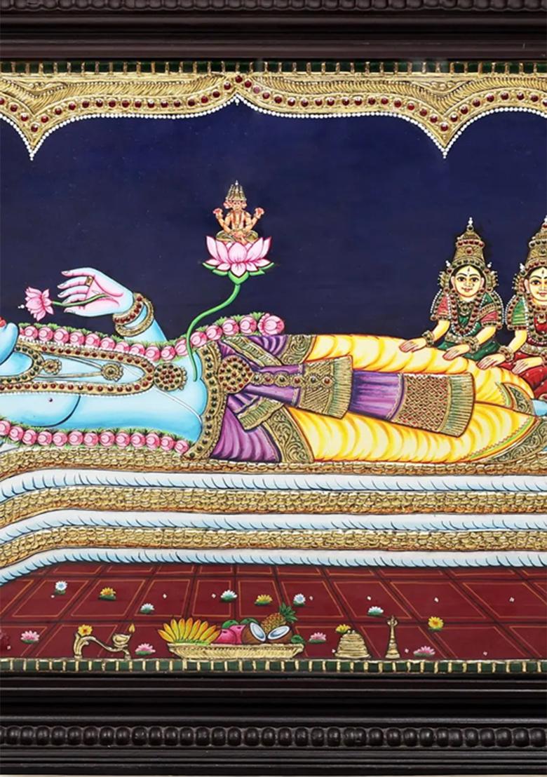 Shesha Shayi Vishnu Tanjore Painting 24K Gold