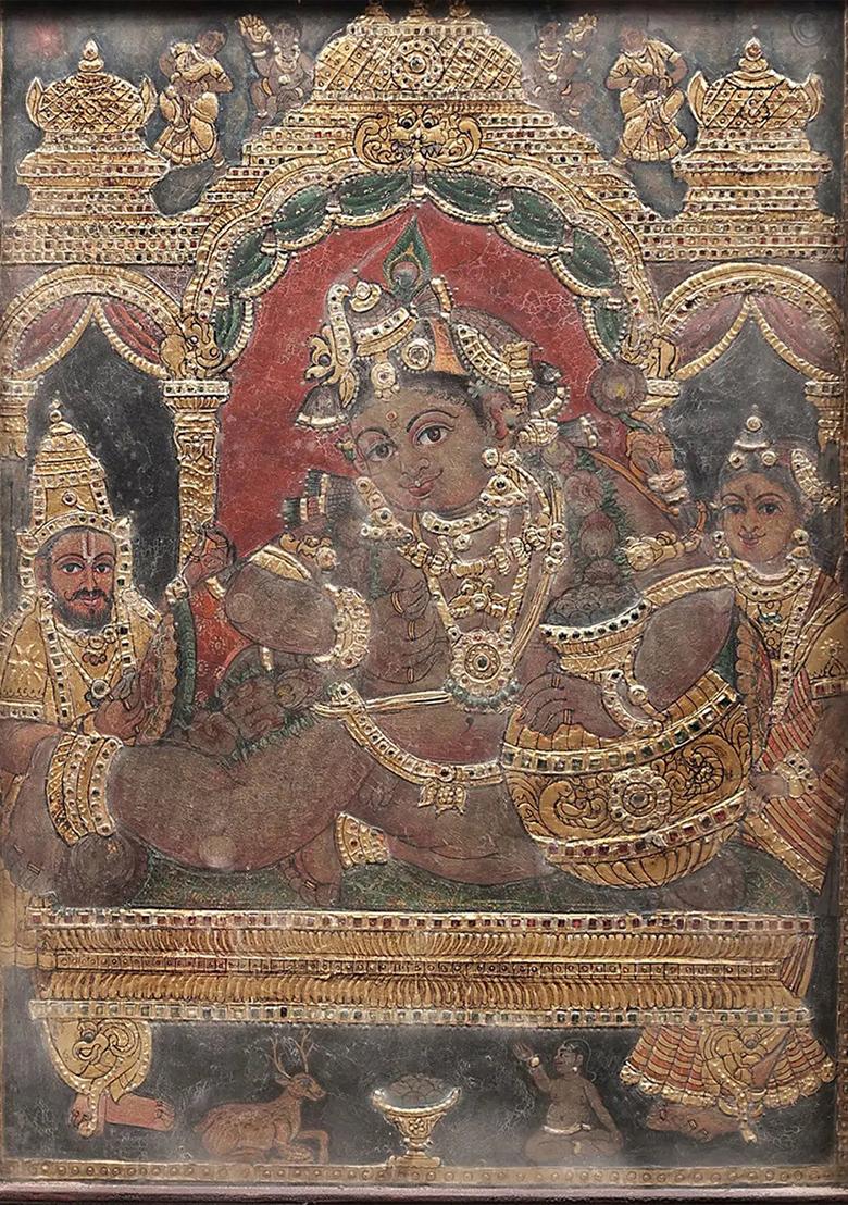 Exquisite Butter Krishna Tanjore Painting 24K Gold