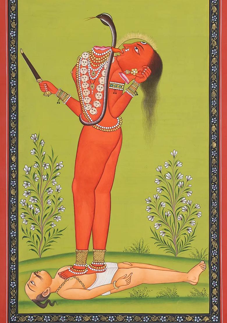 Chhinnamasta The Fierce Tantric Goddess of Transformation Jaipur Watercolor Art