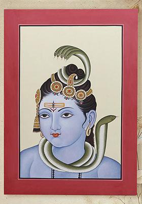 Serene Lord Shiva with Serpent Divine Watercolor Painting on Paper
