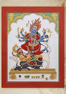 Shyambarna Devi Durga Divine Warrior Goddess in Watercolor