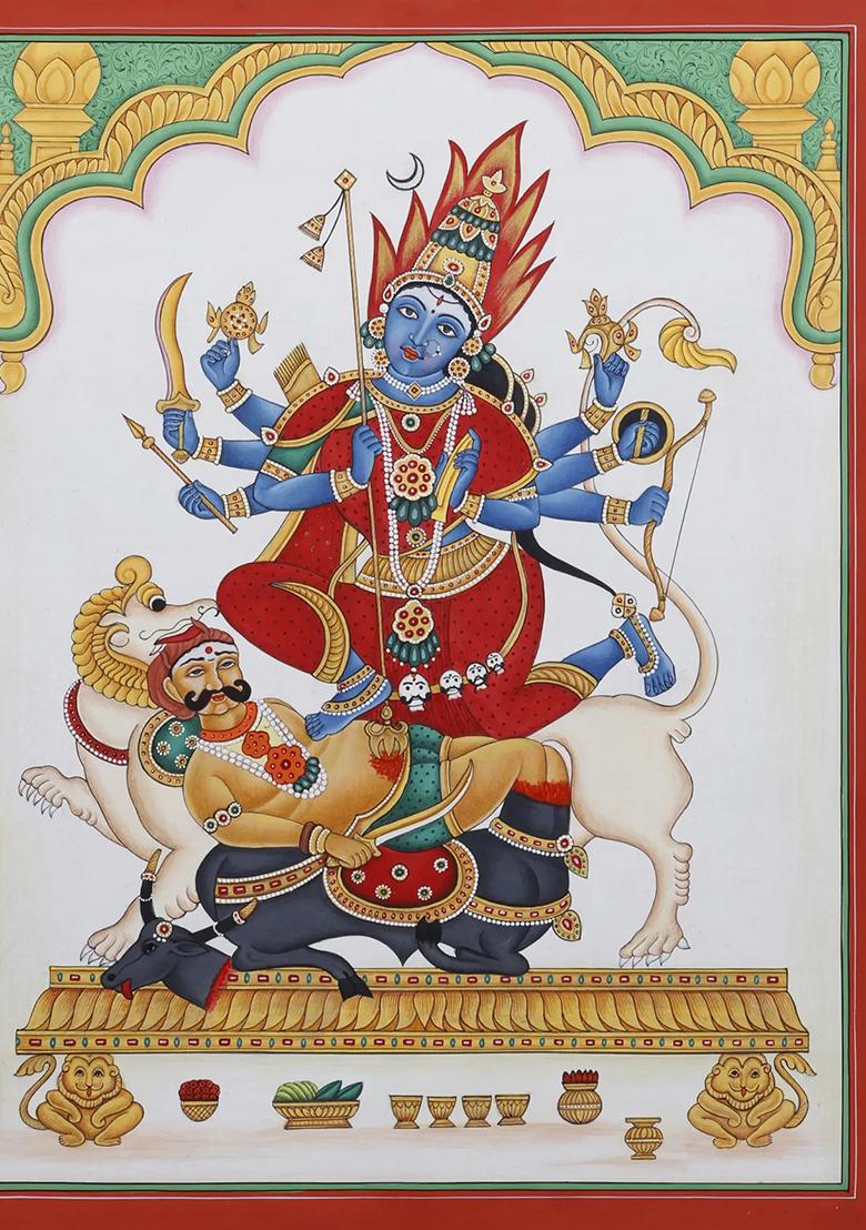 Shyambarna Devi Durga Divine Warrior Goddess in Watercolor