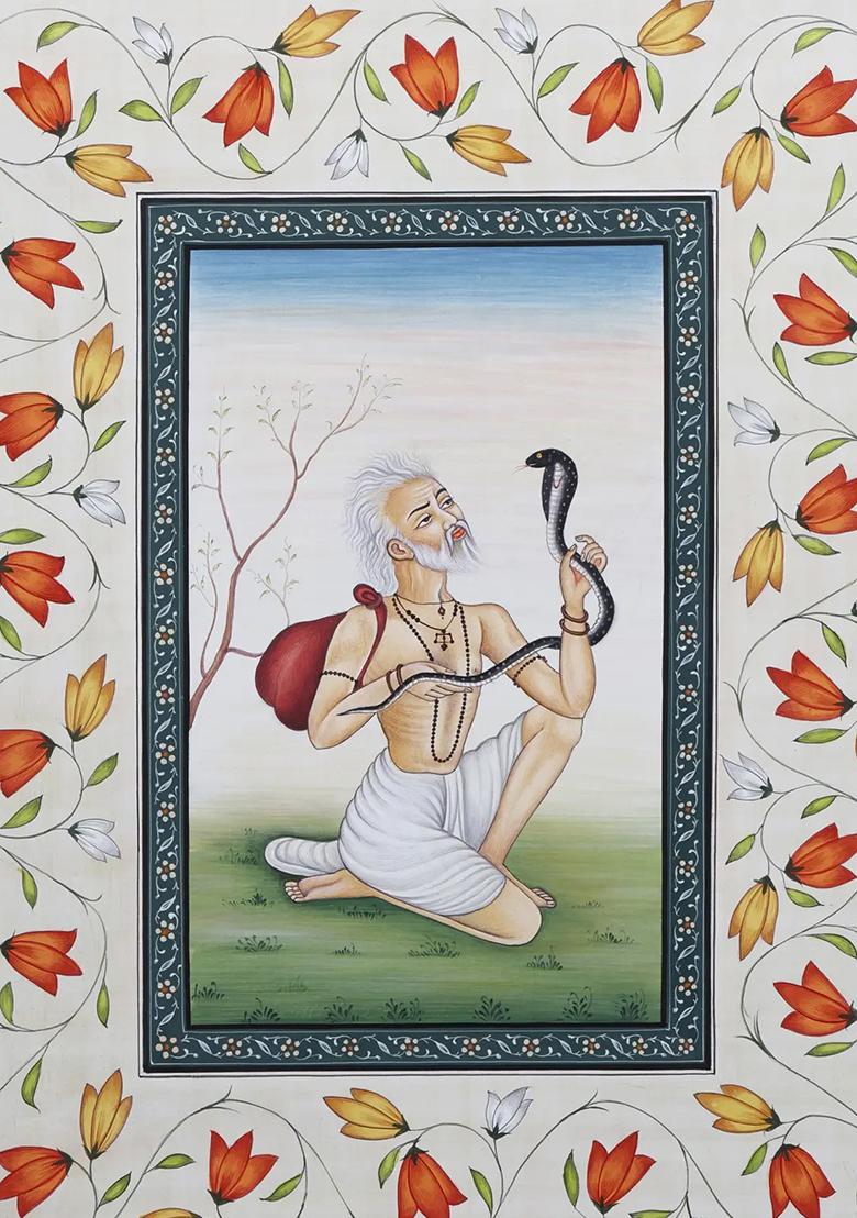 Enlightened Sadhu with Serpent Mystical Watercolor Art