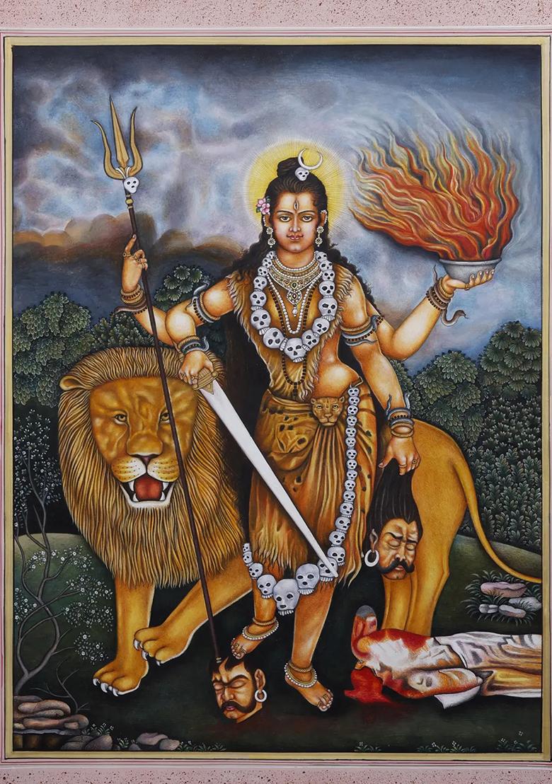 Divine Goddess Parvati Superfine Watercolor Painting on Paper