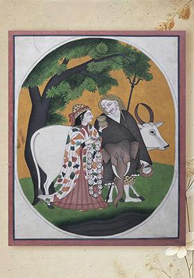 Gajantaka Shiva and Gauri Watercolor Painting Divine Hindu Art