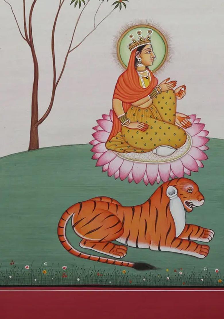 Gods Visiting Devi Parvati KangraStyle Watercolor Painting on Paper