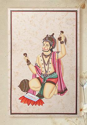 Lord Hanuman Singing Bhajans Devotional Watercolor Painting