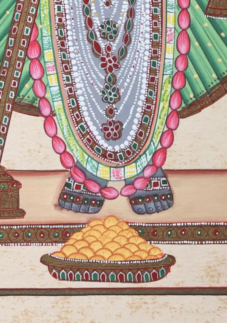 Srinathji Traditional Pichwai Style Watercolor Painting of Lord Krishna
