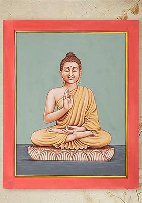 Lord Buddha in Vitarka Mudra Serene Watercolor Painting of Divine Wisdom
