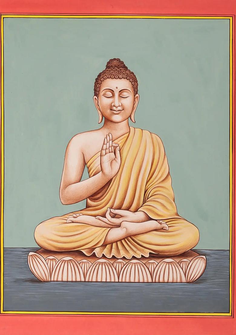 Lord Buddha in Vitarka Mudra Serene Watercolor Painting of Divine Wisdom