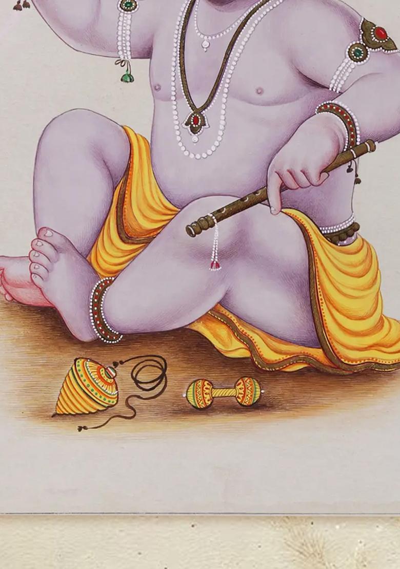 Baby Krishna with Butterfly Enchanting Watercolor Painting of Bal Gopal