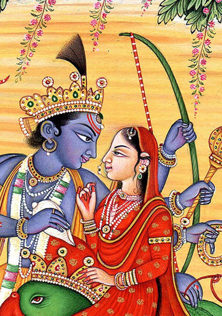 Lord Vishnu with Goddess Lakshmi on Garuda Divine Traditional Painting
