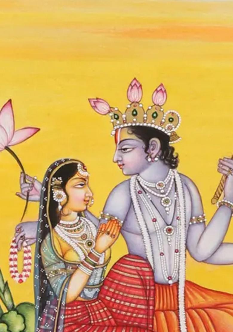 Lord Vishnu and Goddess Lakshmi on Garuda Traditional Indian Painting