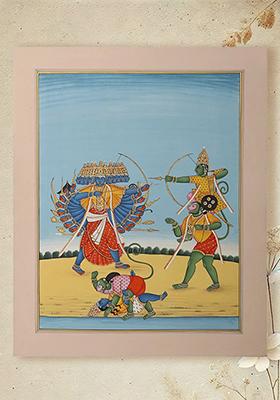 Lord Rama Killing Ravana Epic Ramayana Battle in Traditional Indian Art
