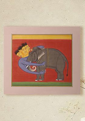 Lord Vishnu and Goddess Lakshmi on Garuda Traditional Indian Painting