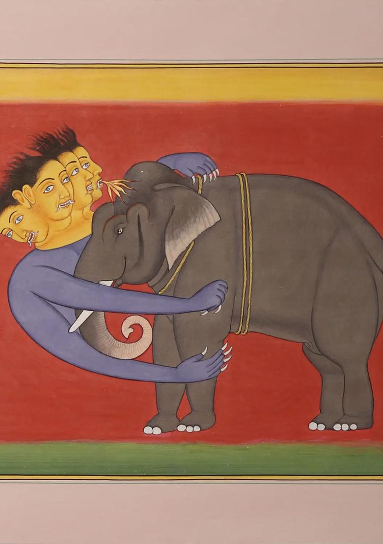 Lord Vishnu and Goddess Lakshmi on Garuda Traditional Indian Painting