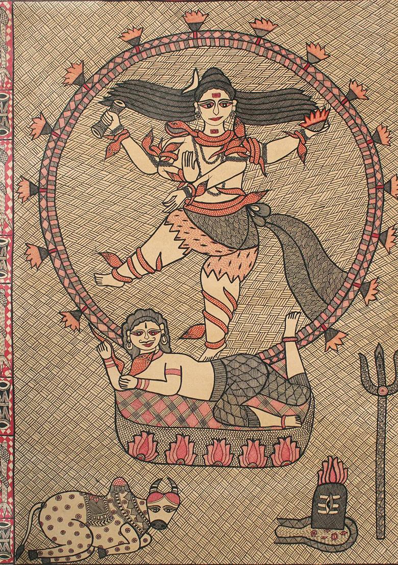 Dancing Lord Shiva Madhubani Painting Divine Nataraja in Traditional Art
