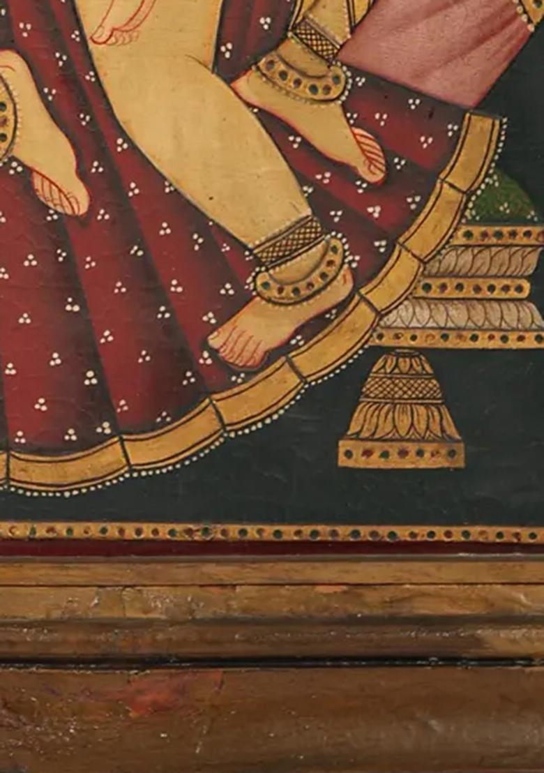 Framed Bal Krishna with Maa Yashoda Vintage Tanjore Style Painting