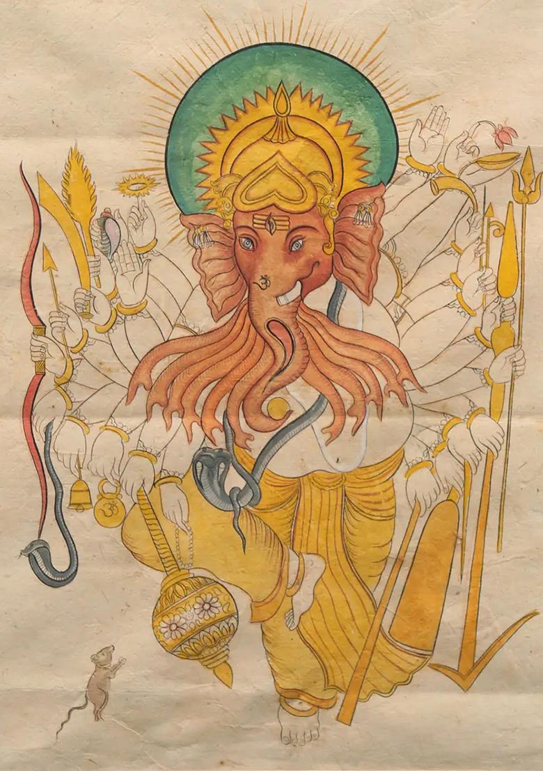 Lord Ganesha with Many Arms and Trunks Framed Painting