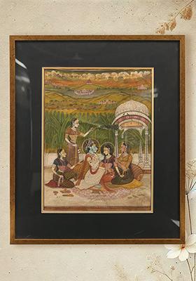 Framed Radha Krishna Painting Divine Wall Hanging Art
