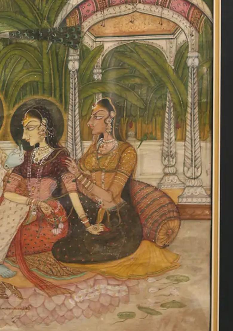 Framed Radha Krishna Painting Divine Wall Hanging Art