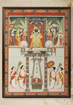 Shrinathji Darshan Watercolor Painting on Cloth with Frame
