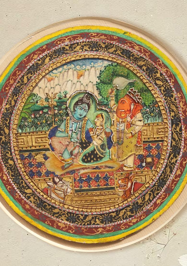 Shiva Parivar Ganjifa Painting Watercolor on Paper