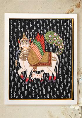 Kamadhenu Cow and Calf Painting Watercolor on Paper