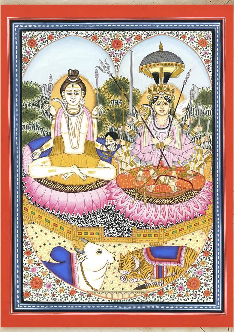 Lord Shiva with Parvati Seated on Lotus Painting