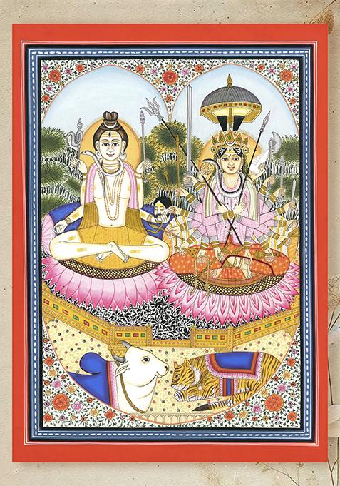 Lord Shiva with Parvati Seated on Lotus Painting