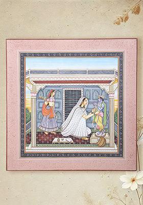 Mirabai Adorning Lord Krishna with a Garland Divine Artwork of Devotion