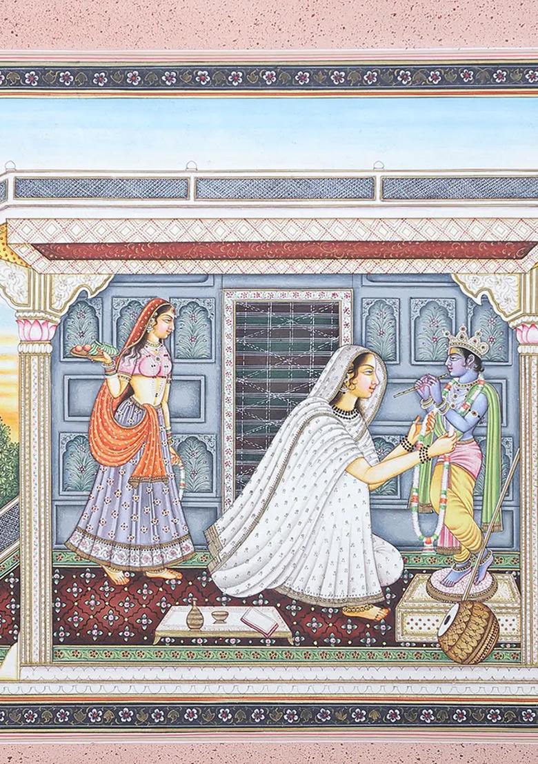 Mirabai Adorning Lord Krishna with a Garland Divine Artwork of Devotion