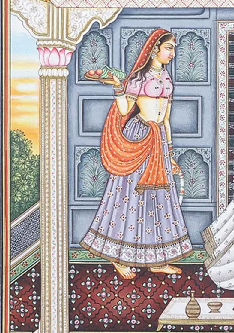 Mirabai Adorning Lord Krishna with a Garland Divine Artwork of Devotion