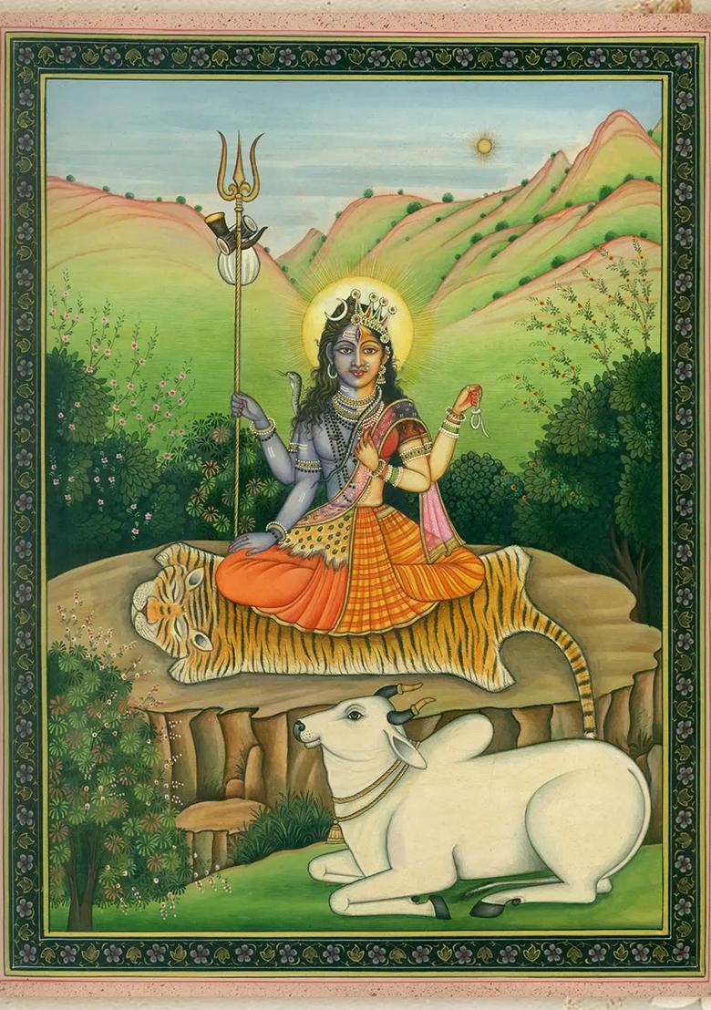 Bhadrasana Ardhanarishvara Painting Divine Artwork of the HalfMan HalfWoman Deity