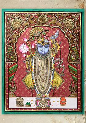 Jewelled Lord Shrinathji Pichwai Painting Divine Krishna Art with Rich Aura