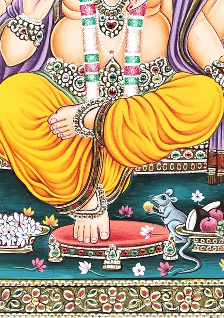 Lord Ganesha Seated on a Royal Throne Divine Handmade Painting