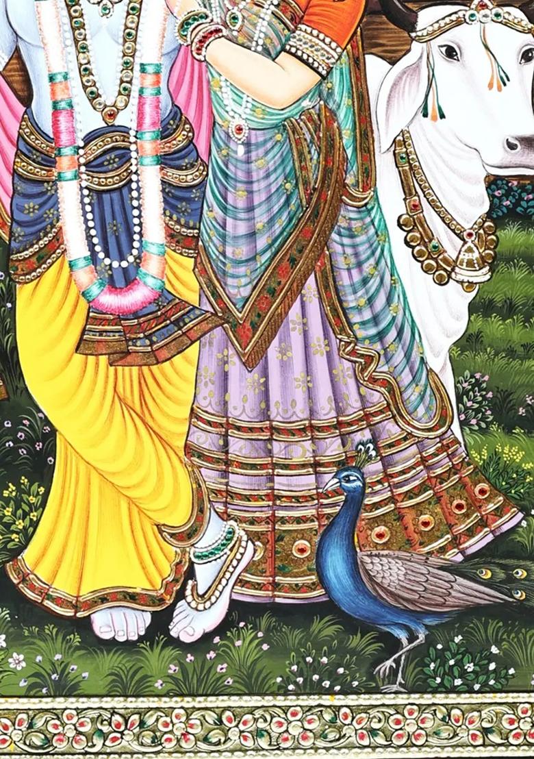 Radha Krishna Love Painting Divine Art Amidst a Calming Sunset