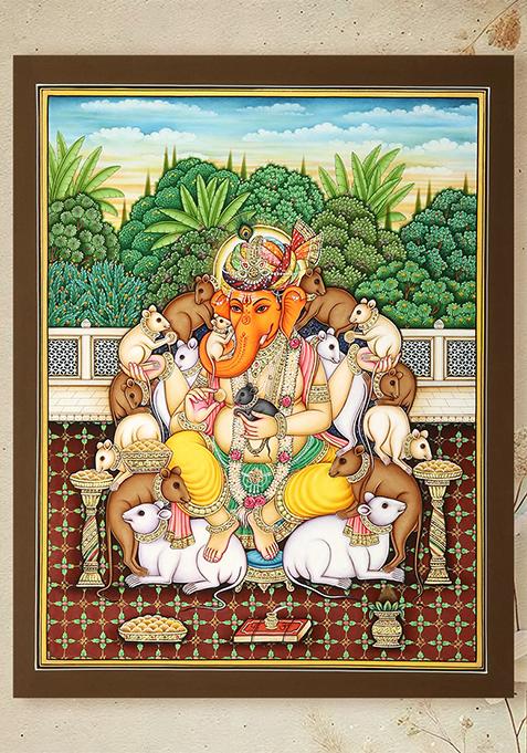 Turbaned Ganesha with Joyful Rats