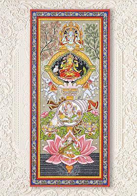 Vishnu Gajalakshmi Ganesha and Saraswati Traditional Patachitra Painting of Divine Blessings