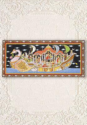 Nauka Vihar Radha Krishna on Boat with Gopikas in Traditional Patachitra Painting