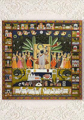 Lord Shrinathji with Gopis Traditional Pichwai Painting of Devotion and Harmony