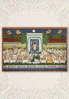 Shrinathji Gopashtami Traditional Pichwai Painting of Sacred Celebration