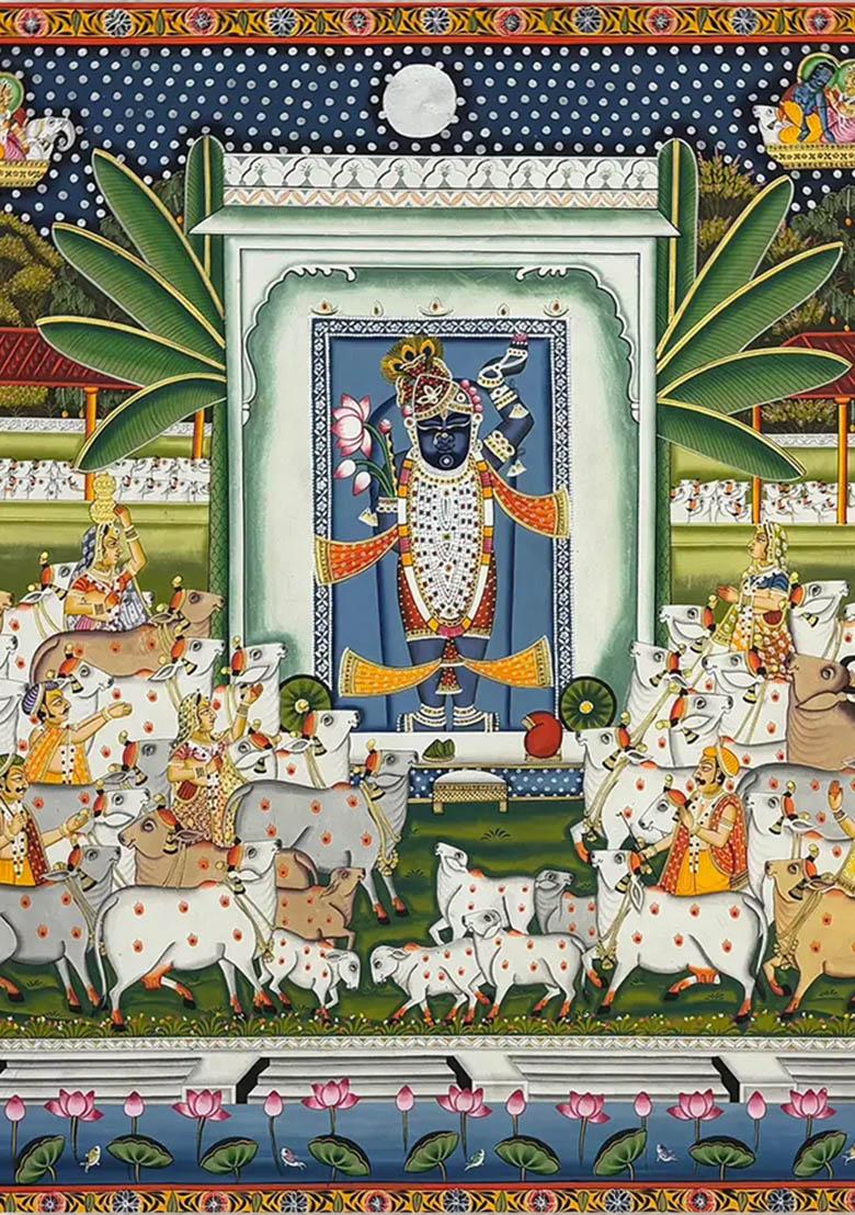 Shrinathji Gopashtami Traditional Pichwai Painting of Sacred Celebration