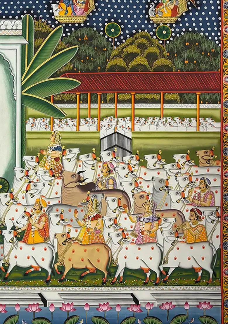 Shrinathji Gopashtami Traditional Pichwai Painting of Sacred Celebration