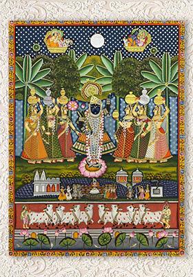 Gopika with Shrinathji Traditional Pichwai Painting of Devotion and Grace