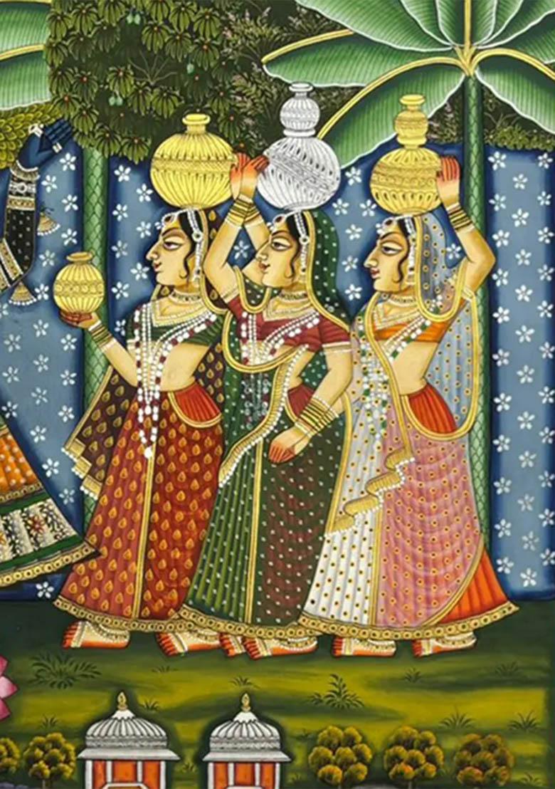 Gopika with Shrinathji Traditional Pichwai Painting of Devotion and Grace