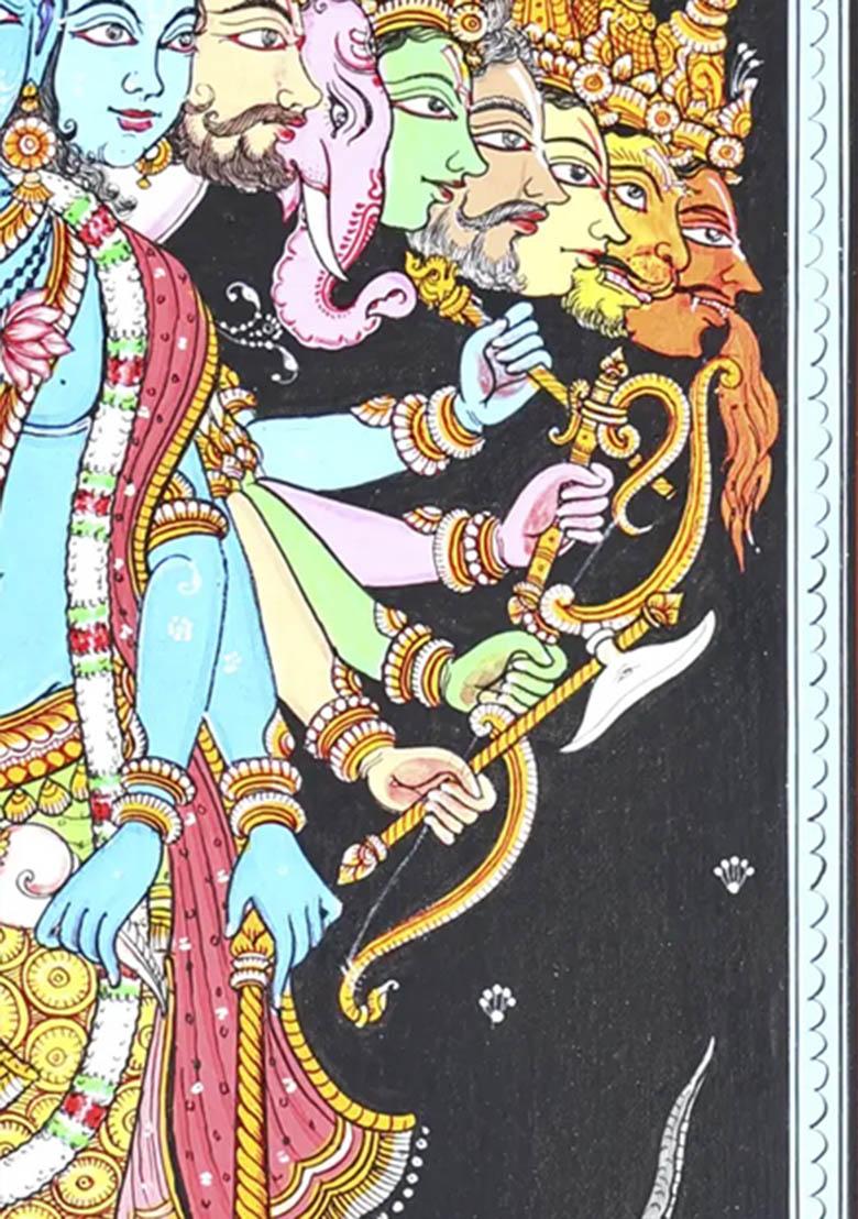 Lord Krishna Revealing Vishvarupa to Arjuna Traditional Indian Painting of Divine Revelation