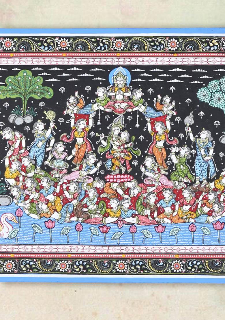 Romantic Aspect of Krishna Leela Traditional Indian Painting of Divine Love