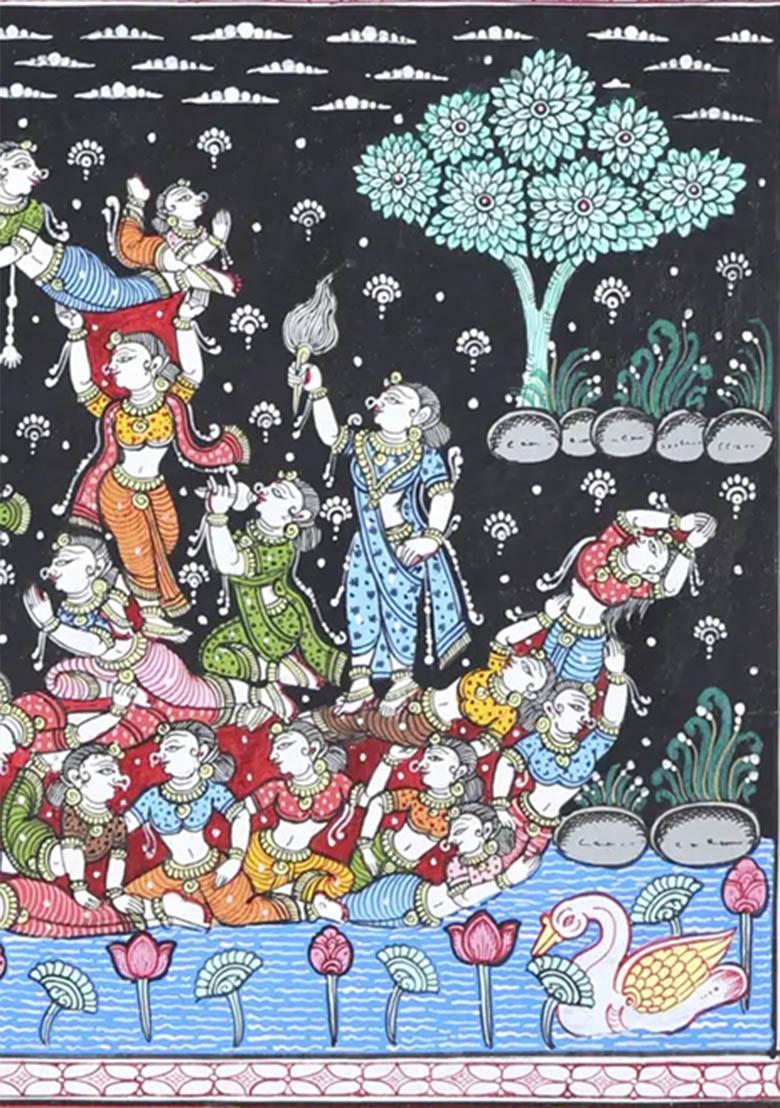 Romantic Aspect of Krishna Leela Traditional Indian Painting of Divine Love