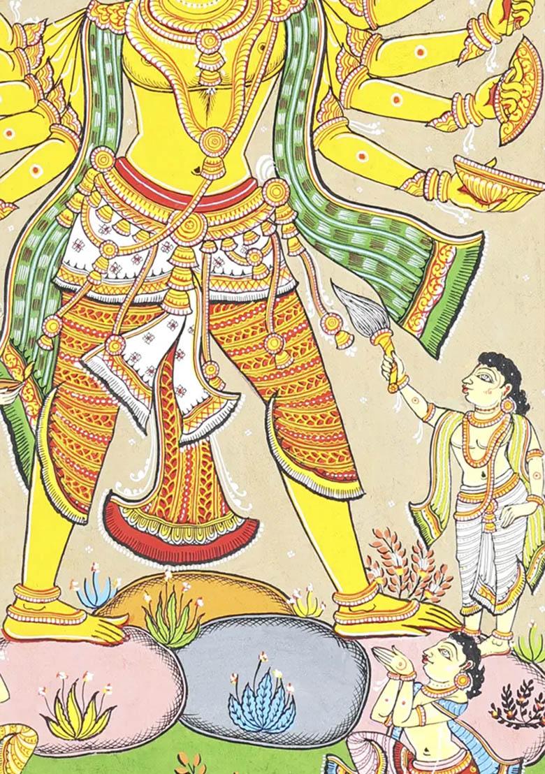 Ten Armed Panchmukhi Lord Hanuman Traditional Indian Painting of Strength and Protection